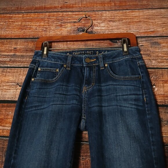 Jennifer Lopez Jeans 0 Boyfriend Low Rise Dark Wash Blue Denim Stretch - Picture 4 of 8